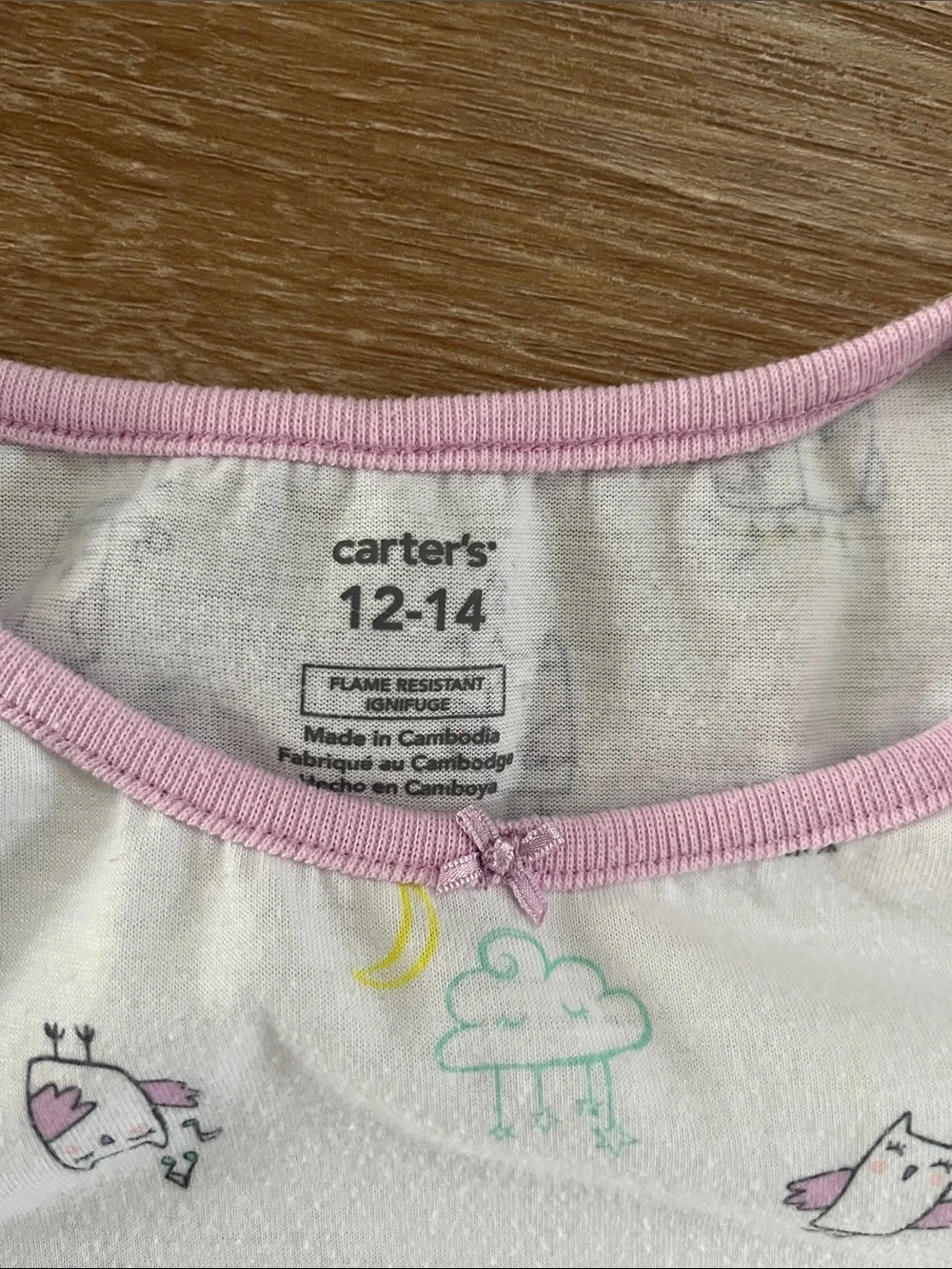 Carter’s Kids Nightgown with Pink Trim and Pastel Owl Print